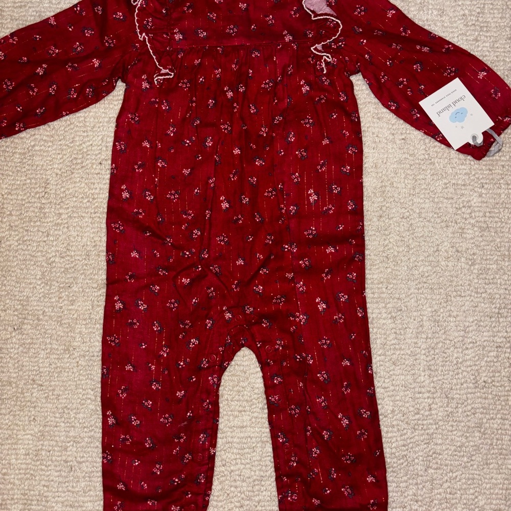 Cloud Island Red Floral Baby Outfit